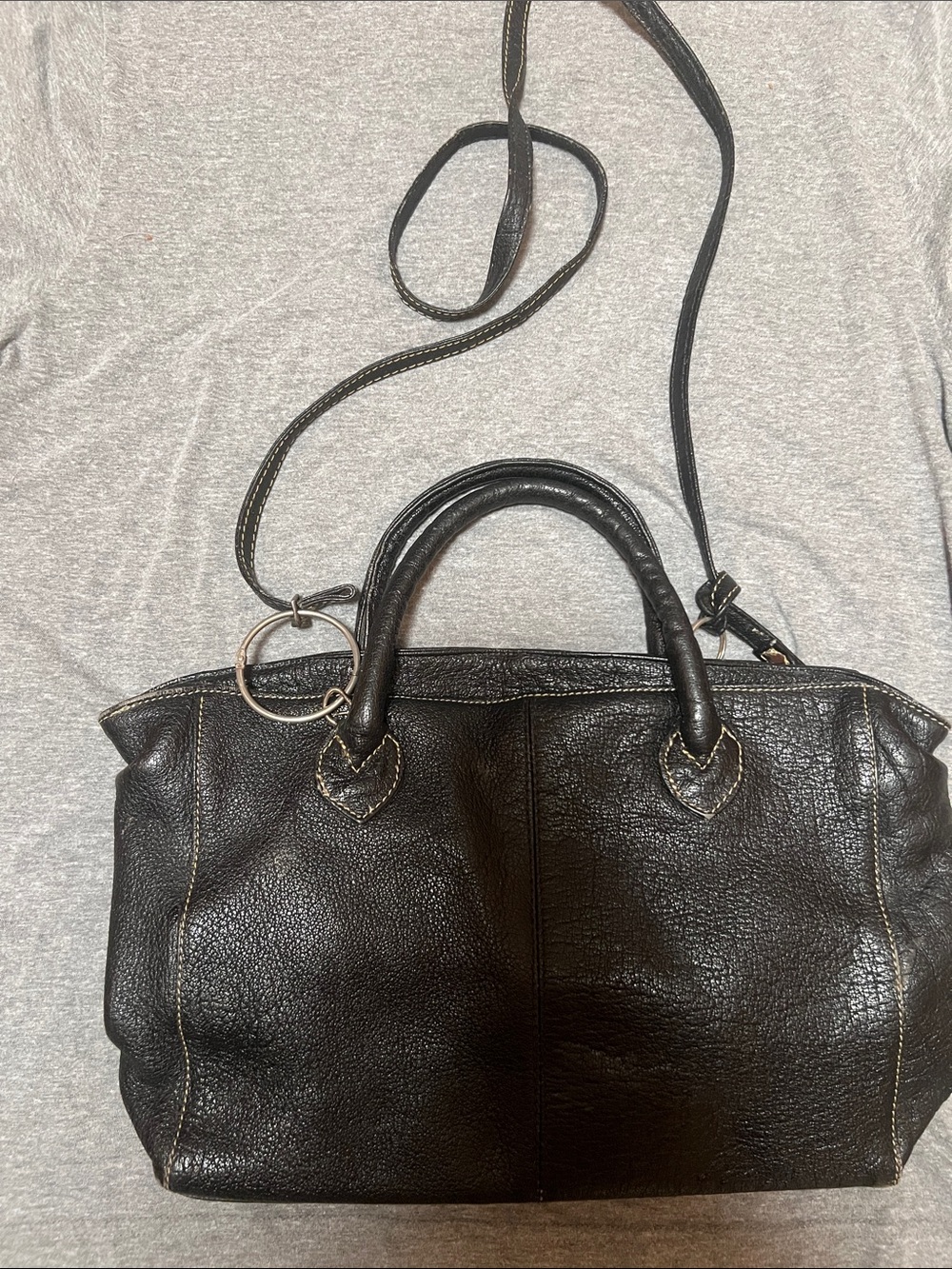 Black Leather Structured Satchel Shoulder Bag